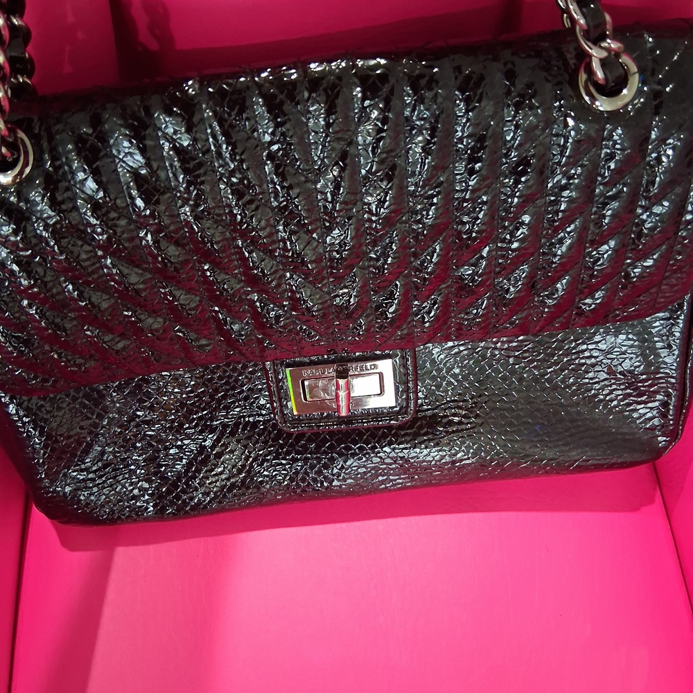 Karl Lagerfeld Black Quilted Shoulder Bag with Glamorous Chain